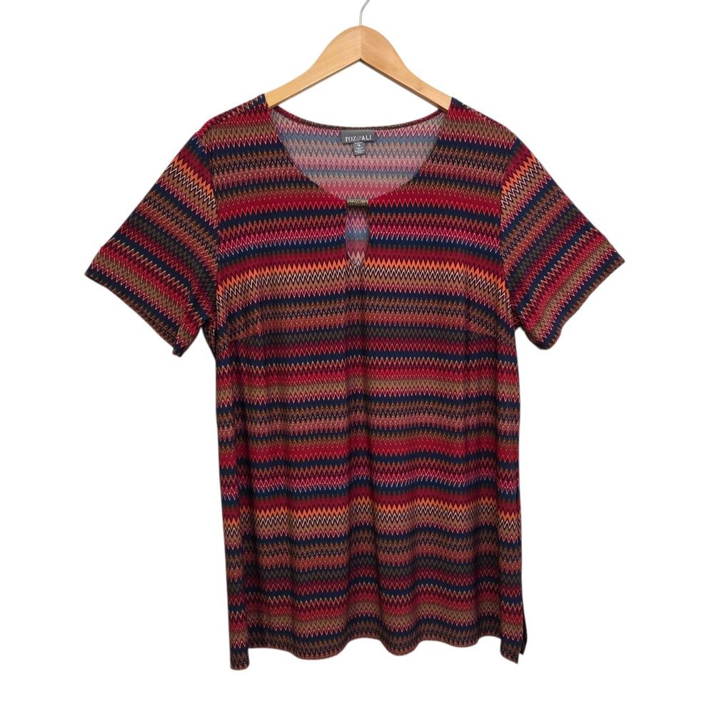 Roz & Ali Multi-Colored Crew Neck Short Sleeve Stretch Tunic Top‎ Size 1X Office